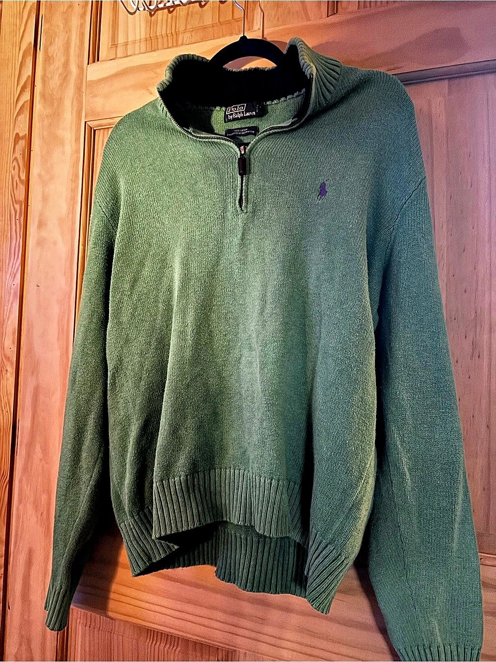 Polo Ralph Lauren Quarter-Zip Cotton Pullover Sweater Green Large